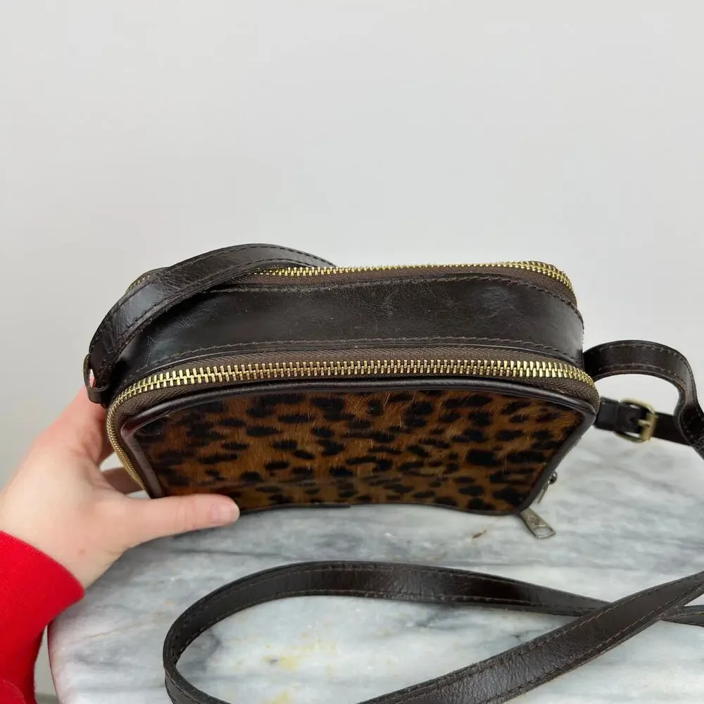 Patricia Nash Leopard Haircalf Rimini Double Zip Box Crossbody Bag